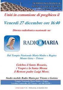 Diretta radiofonica nazionale su Radio Maria